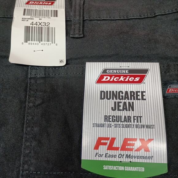 Dickies Dungaree Jeans Men's Size 44x32 Black Regular Fit Straight Leg Flex - Picture 2 of 7